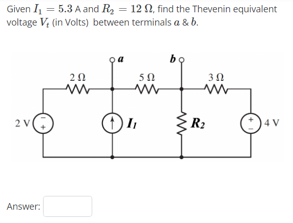 Solved Given I1=5.3A and R2=12Ω, ﻿find the Thevenin | Chegg.com