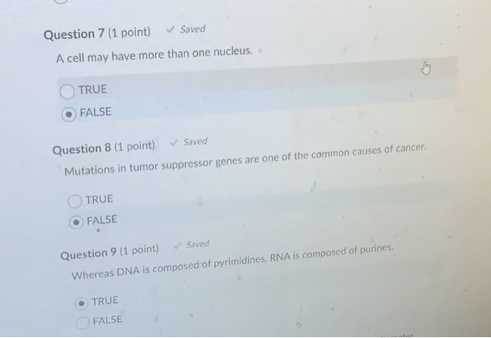 Solved Question 7 (1 point) Saved A cell may have more than