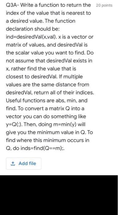 Solved Q3A- Write a function to return the 20 points index | Chegg.com