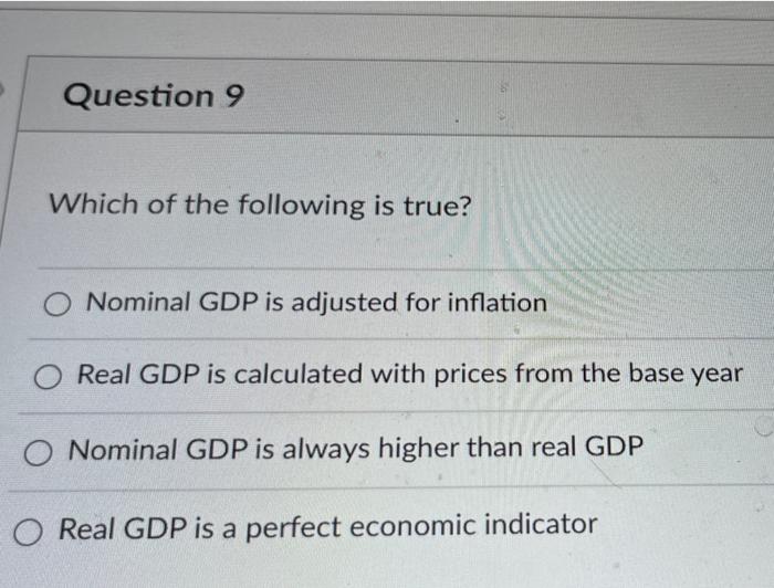 Solved Which of the following is true? Nominal GDP is | Chegg.com