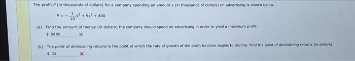 Solved The Profit P (in Thousands Of Dollars) For A Company | Chegg.com