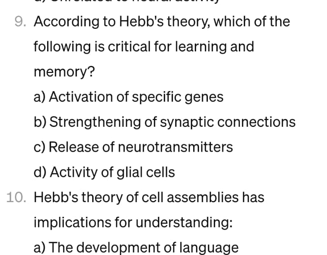 Solved According to Hebb's theory, which of the following is | Chegg.com