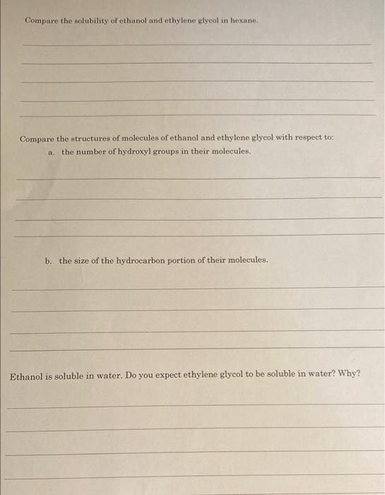 Solved Compare the solubility of ethanol and ethylene glycol