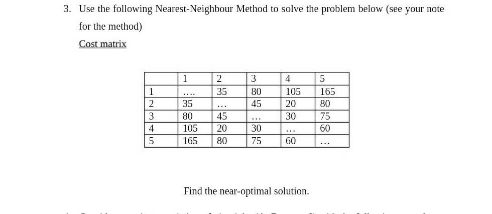 Solved 3. Use the following Nearest-Neighbour Method to | Chegg.com