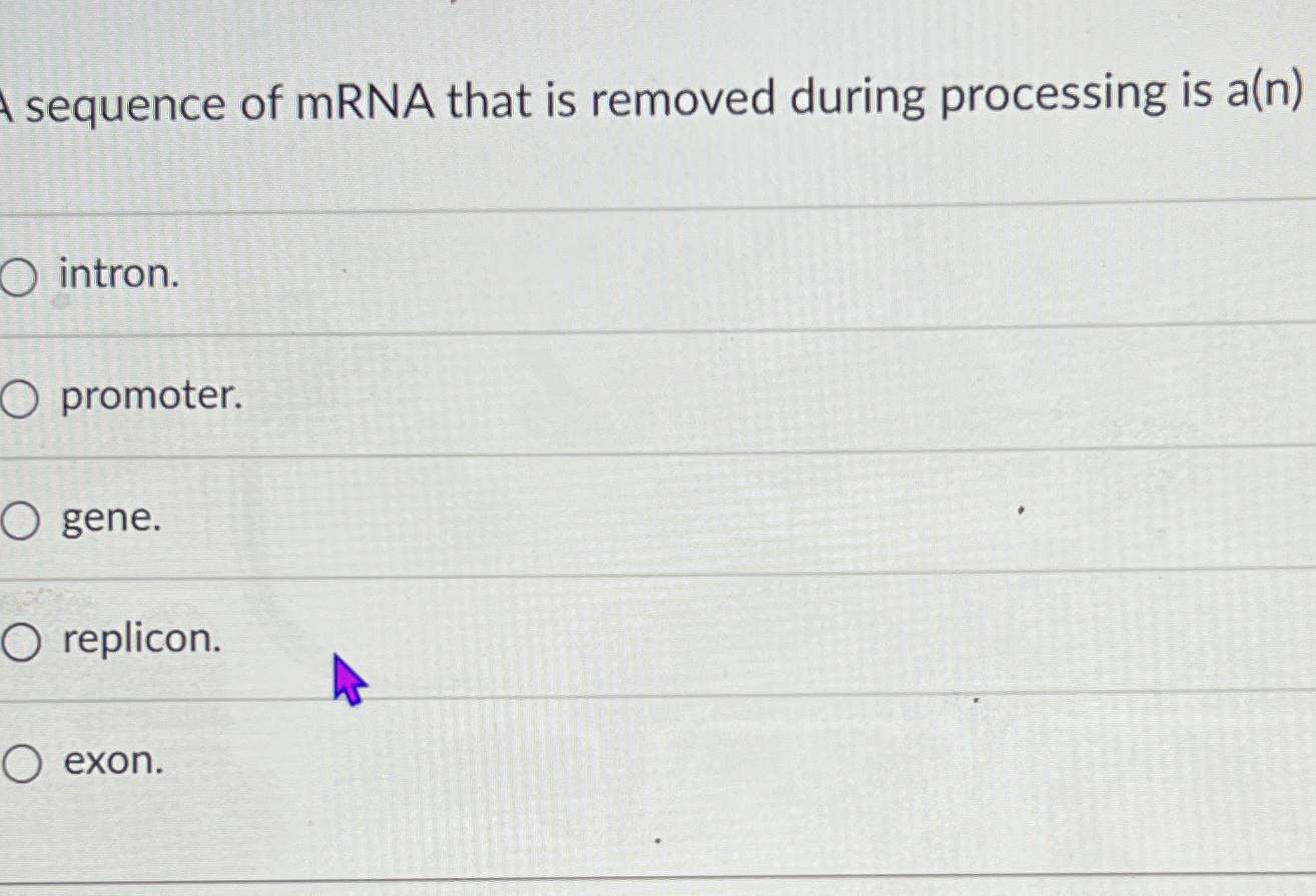 Solved sequence of mRNA that is removed during processing is | Chegg.com
