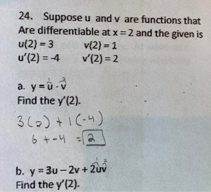 24 Suppose U And V Are Functions That Are Chegg Com