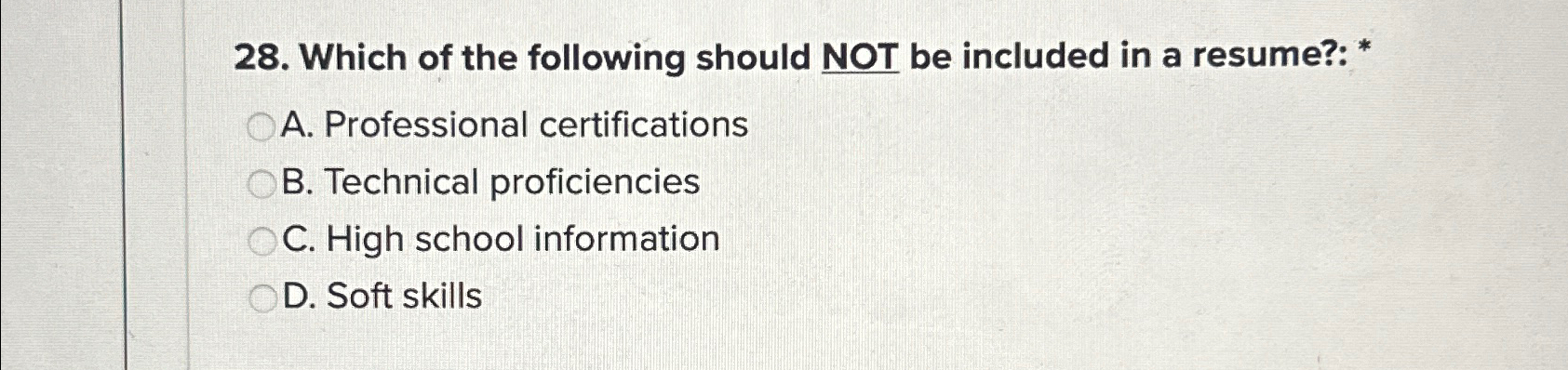 Solved Which of the following should NOT be included in a | Chegg.com