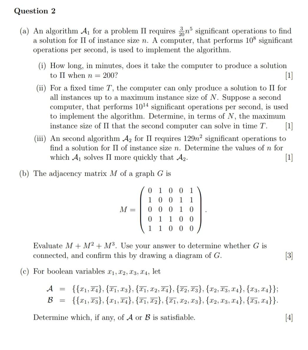 Solved Question 2 (a) An algorithm A, for a problem II | Chegg.com