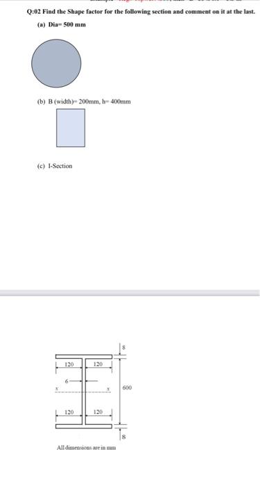 Solved 02 Find the Shape factor for the following section | Chegg.com