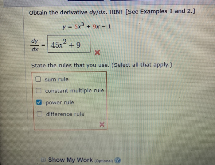 Solved Obtain the derivative dy/dx. HINT (See Examples 1 and | Chegg.com