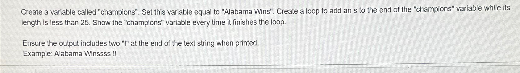 Solved Create a variable called "champions". Set this | Chegg.com