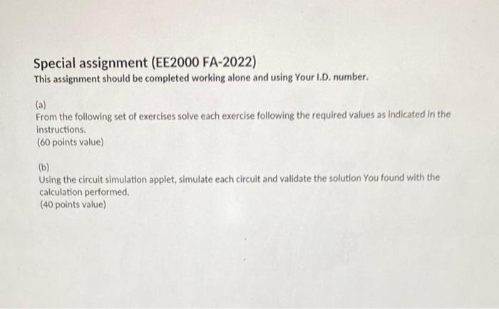Special assignment (EE2000 FA-2022) This assignment | Chegg.com