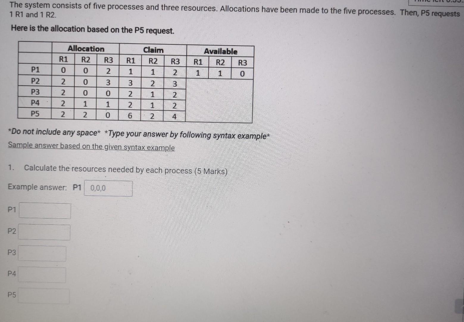 Solved The System Consists Of Five Processes And Three | Chegg.com