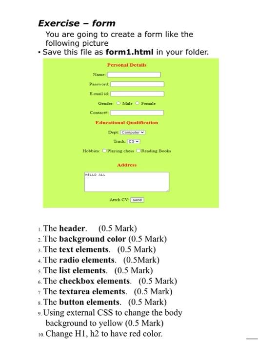 Solved Exercise - form You are going to create a form like | Chegg.com
