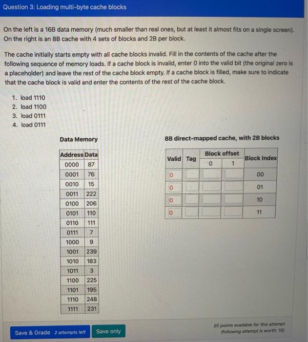 Solved Question 3: Loading multi-byte cache blocks On the | Chegg.com