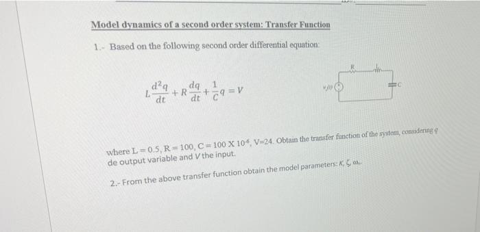 Solved Model dynamics of a second order system: Transfer | Chegg.com