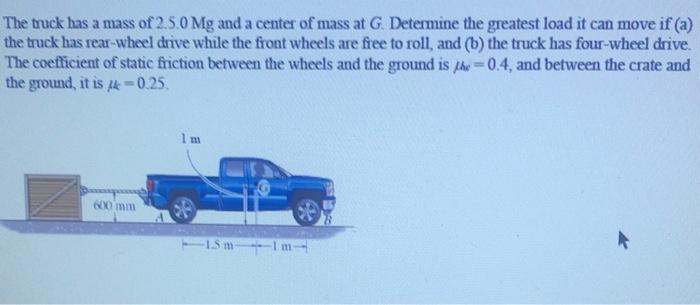 Solved The truck has a mass of 2.5.0 Mg and a center of mass | Chegg.com