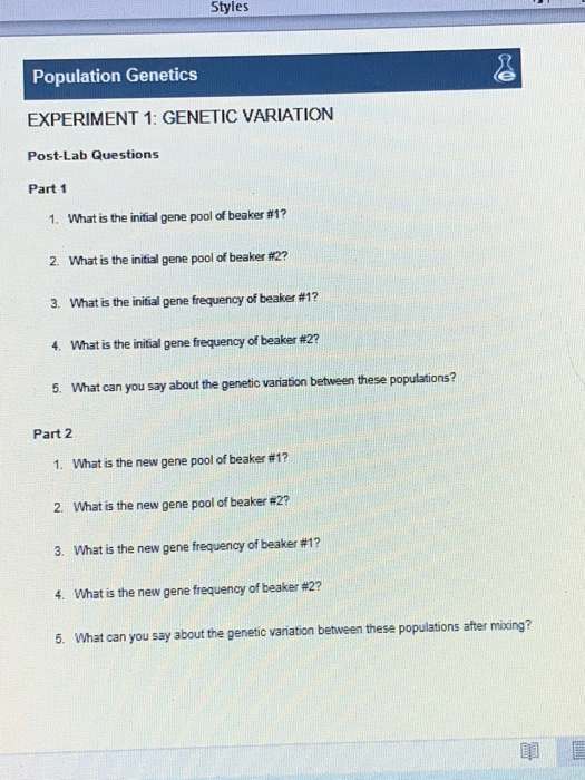 experiment 1 genetic variation post lab questions