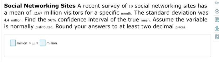 Solved Social Networking Sites A recent survey of 10 social | Chegg.com
