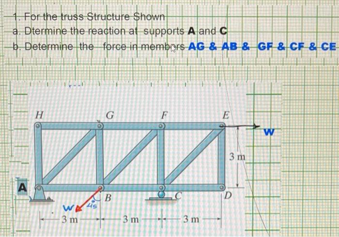 Solved 1. For the truss Structure Shown a. Dtermine the | Chegg.com