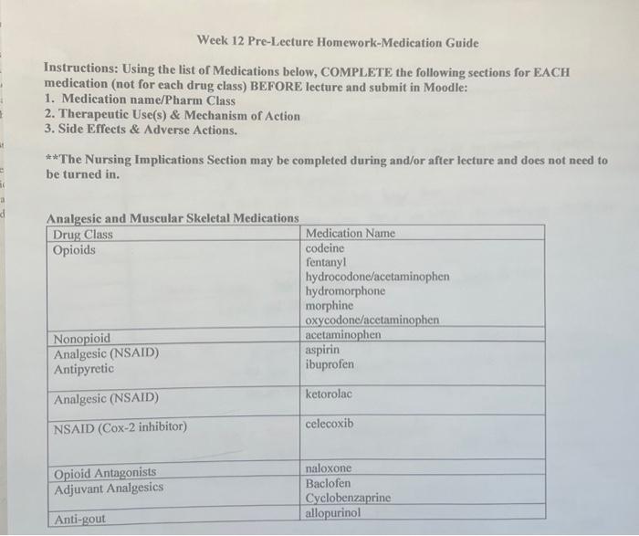 Solved Week 12 Pre-lecture Homework-medication Guide 