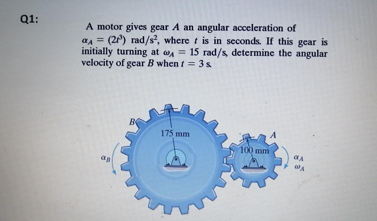Solved Q1 A motor gives gear A an angular acceleration of