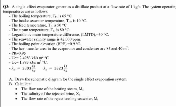 Solved Q3: A single-effect evaporator generates a distillate | Chegg.com