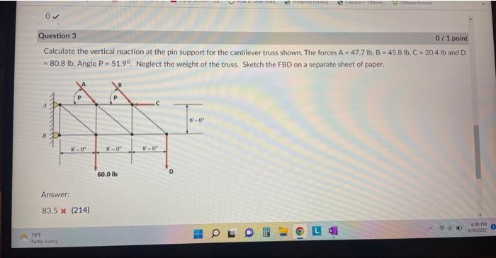 Solved Calculate the vertical reaction at the pin support | Chegg.com