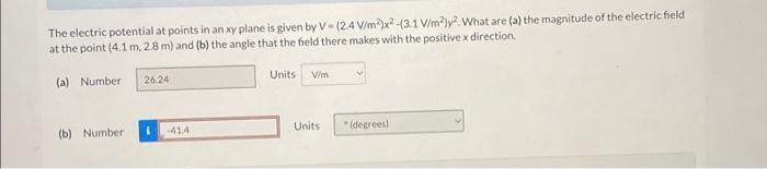 Solved The electric potential at points in an xy plane is | Chegg.com