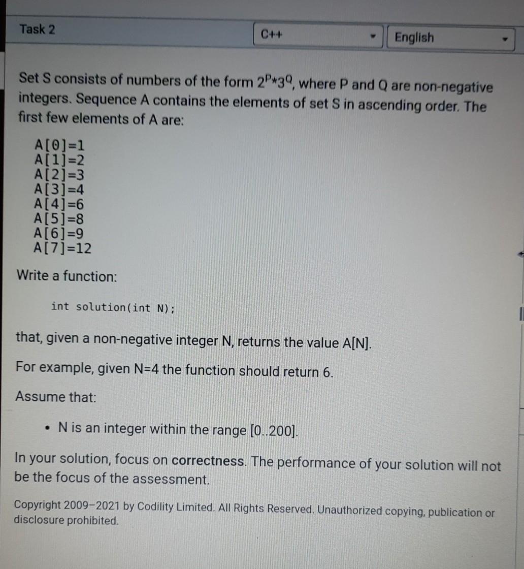 Solved Task 2 C++ English Set S consists of numbers of the | Chegg.com