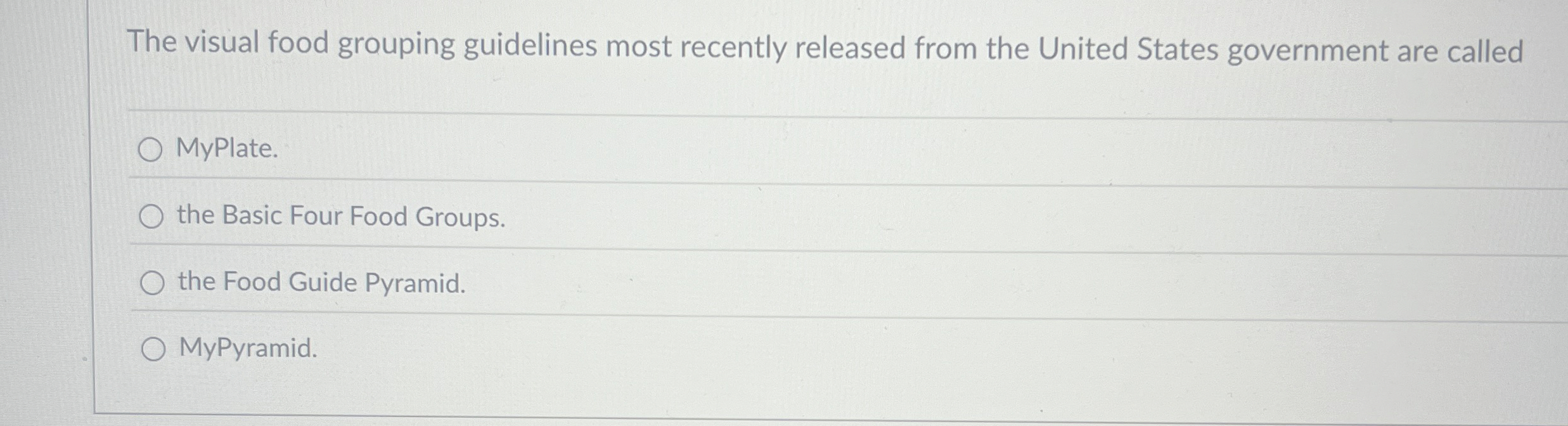 Solved The visual food grouping guidelines most recently