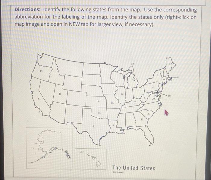 Directions: Identify the following states from the | Chegg.com
