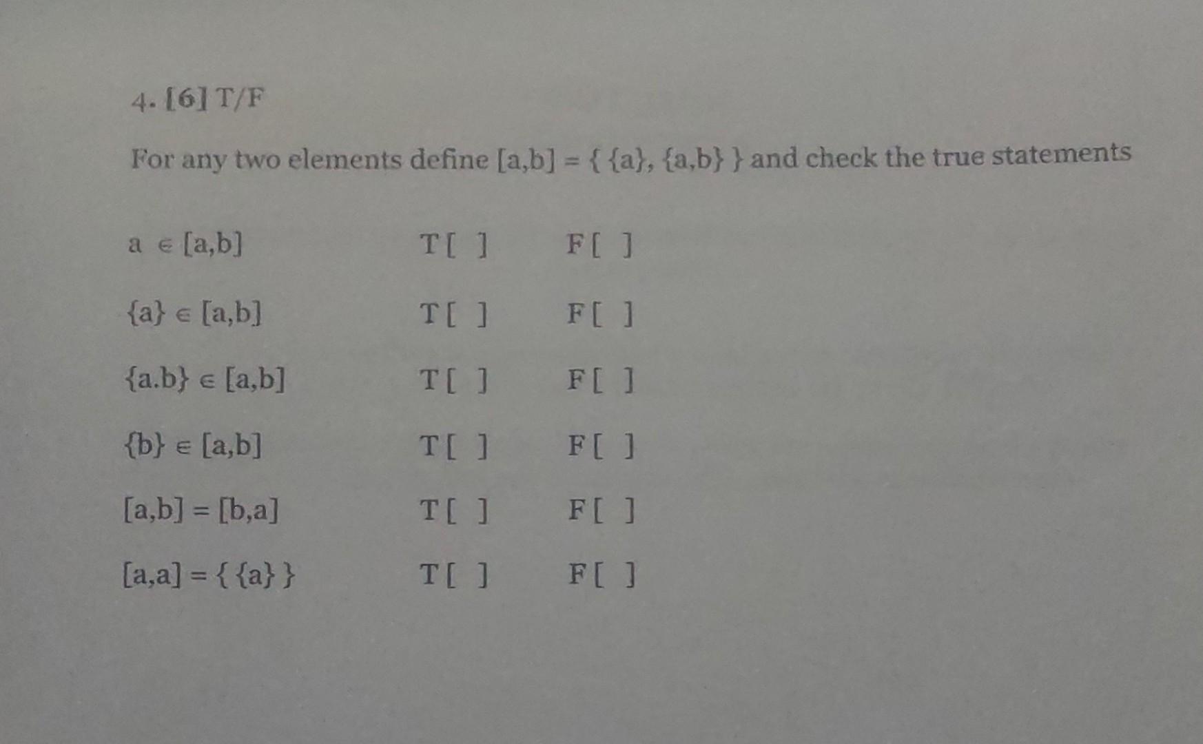 Solved For Any Two Elements Define [a,b]={{a},{a,b}} And | Chegg.com