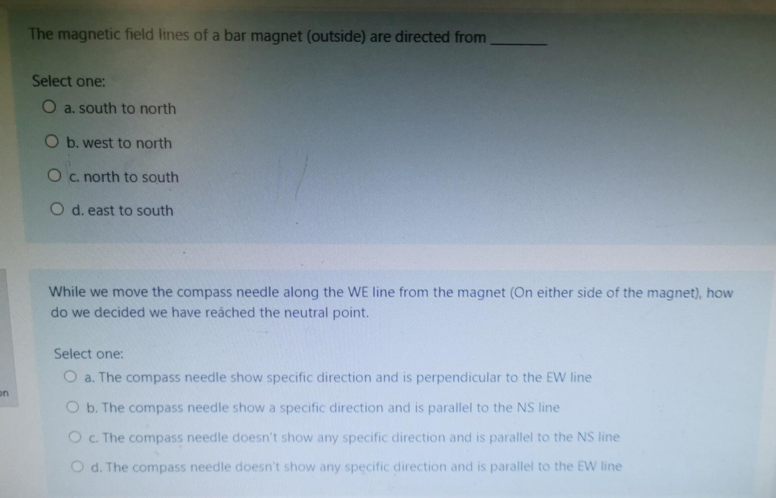 Solved The magnetic field lines of a bar magnet (outside) | Chegg.com