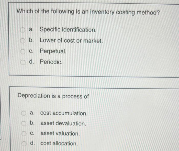 Solved Which Of The Following Is An Inventory Costing | Chegg.com