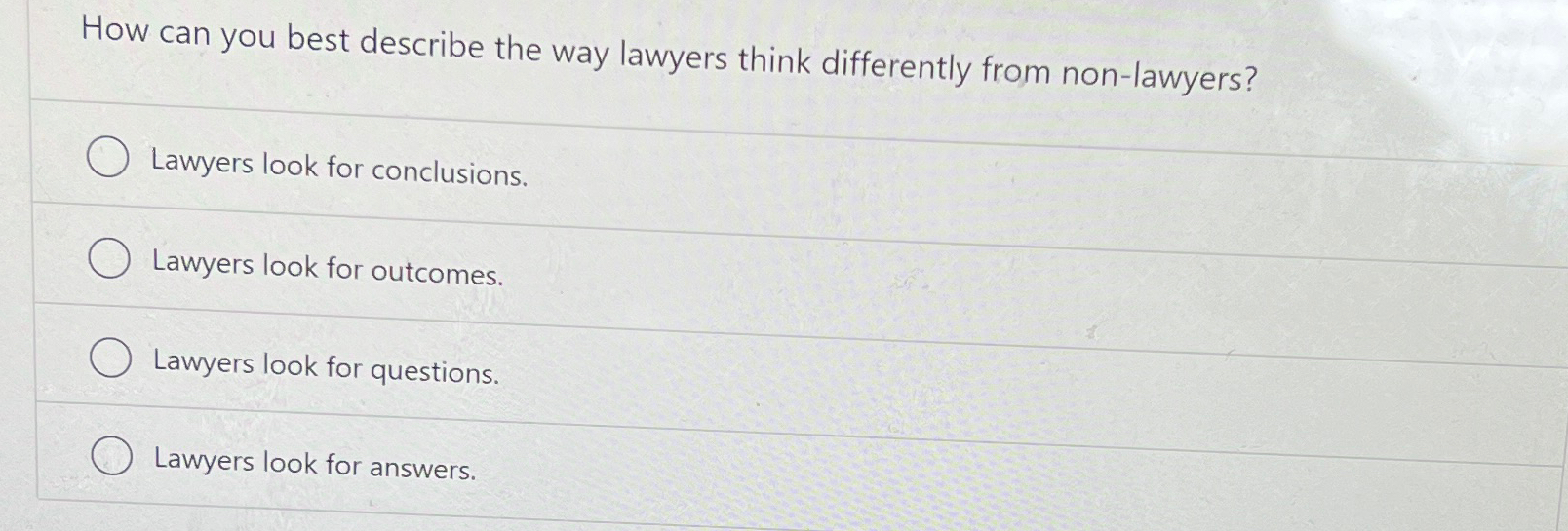 Solved How can you best describe the way lawyers think | Chegg.com