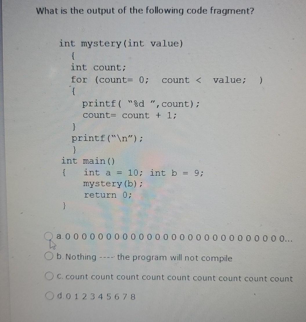 Solved What is the output of the following code fragment? | Chegg.com