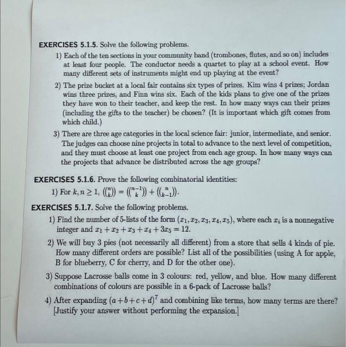 Solved EXERCISES 5.1.5. Solve The Following Problems. 1) | Chegg.com