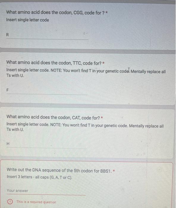Solved 1what amino acid does the codon, CGG, code for?
