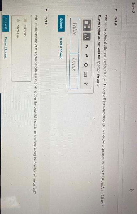 Solved Item 3 Part A What is the potential difference across | Chegg.com