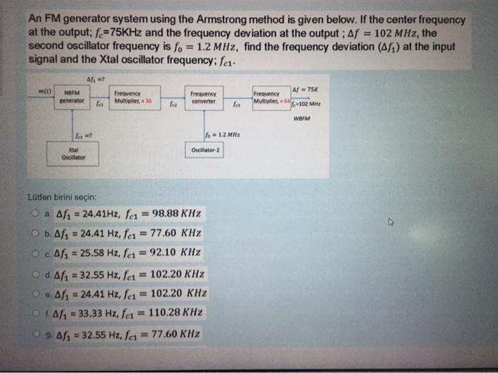 Solved An FM generator system using the Armstrong method is | Chegg.com