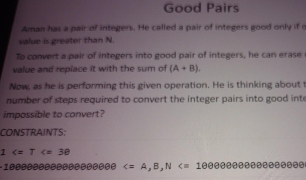 Good Pairs Aman has a pair of integers. He called a | Chegg.com