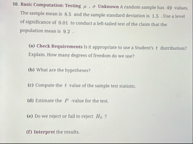 Solved Basic Computation: Testing μ,σ ﻿Unknown A random | Chegg.com
