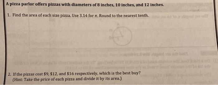 Solved A pizza parlor offers pizzas with diameters of 8 | Chegg.com