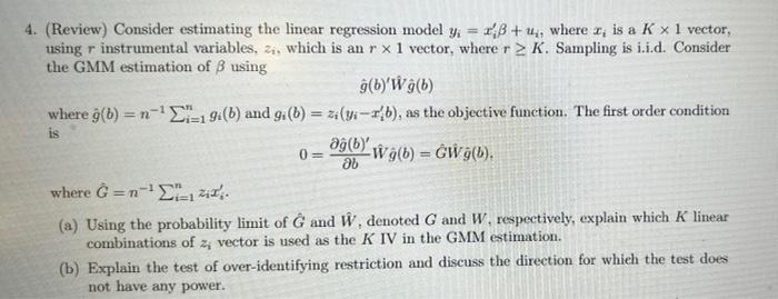 Solved 4. (Review) Consider Estimating The Linear Regression | Chegg.com