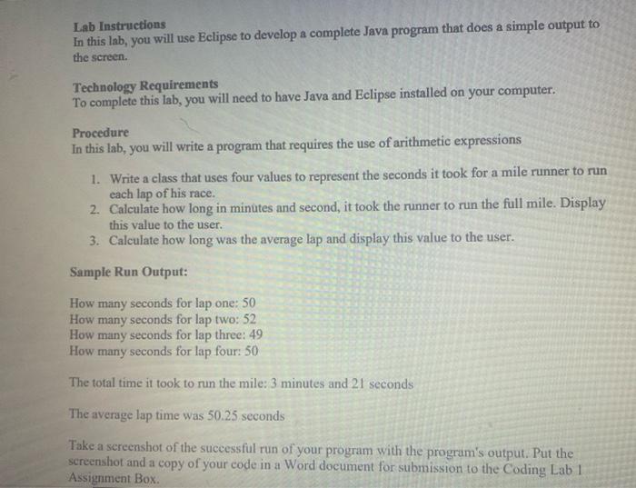 Solved Lab Instructions In this lab, you will use Eclipse to | Chegg.com
