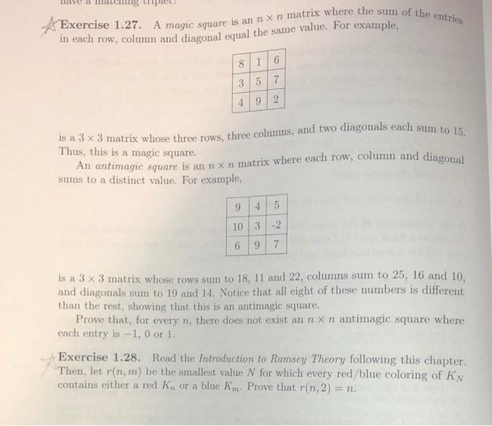 Solved us Exercise 1.27. A magic square is an n x n matrix Chegg