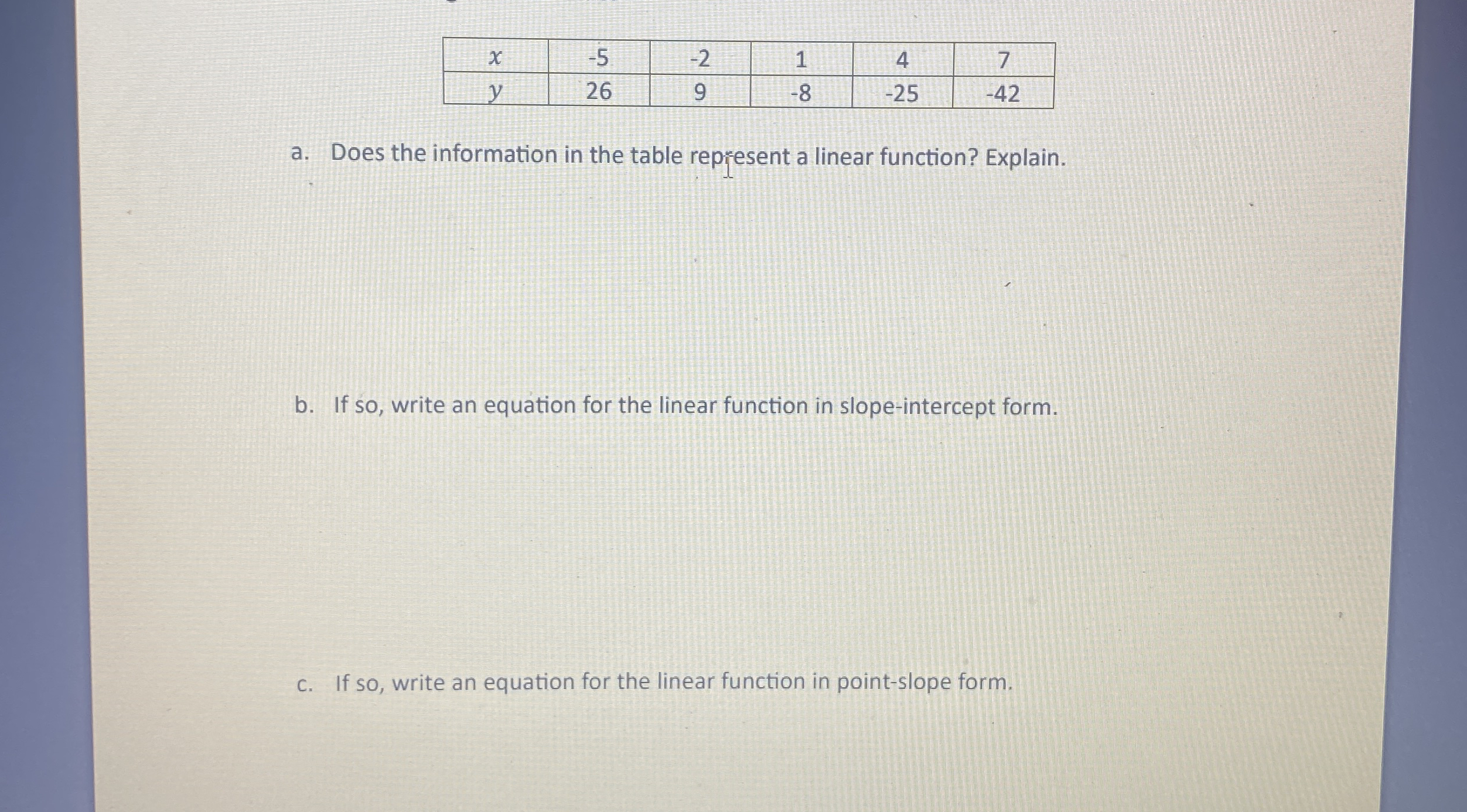 Solved a. ﻿Does the information in the table repesent a | Chegg.com