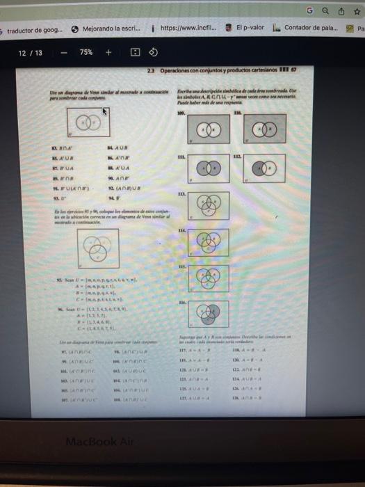 23. Operaciones con conjuntos y productes cartesianos IfI कs an \( n \sin \) 25. it. ir Uis n. \( \operatorname{rin} \) क. Ir