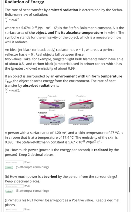 Solved Radiation of Energy The rate of heat transfer by | Chegg.com
